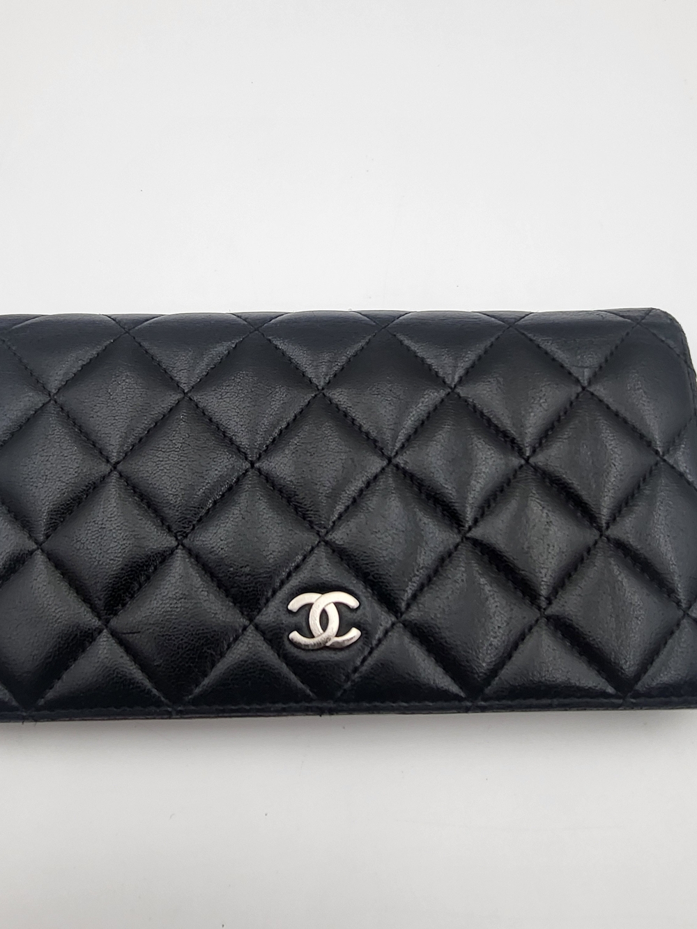 CHANEL Quilted Matelasse Long Wallet Lambskin Black, Silver CC logo..auth. w/COA
